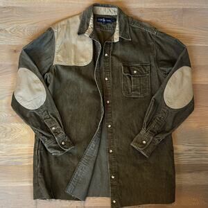 VTG 90s Ralph Lauren Corduroy Shirt Jacket Shacket Olive Pockets Womens Large